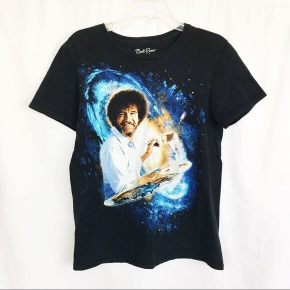 Bob Ross galaxy black graphic cotton t-shirt S - Picture 1 of 6